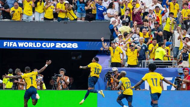 La sélection équatorienne laisse éclater sa joie avec ses supporters&nbsp;: la voilà qualifiée pour les 16es de finale de la Coupe du monde.